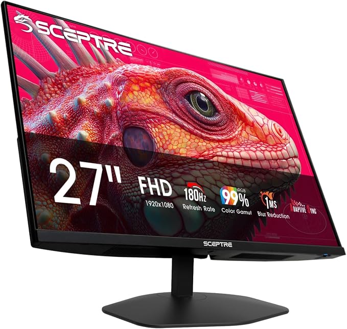New! Sceptre 27-inch Prime Gaming Monitor DisplayPort x2 180Hz HDMI x2 180Hz Build-in Speakers, Machine Black 2027 (E275B-FW180T Series) by SceptreInc