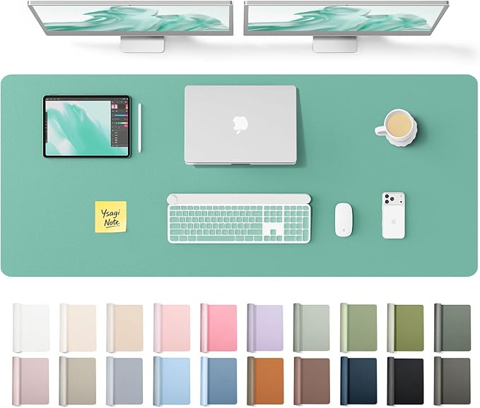 YSAGi Leather Desk Pad Protector, Office Desk Mat, Large Mouse Pad, Non-Slip PU Leather Desk Blotter, Laptop Desk Pad, Waterproof Desk Writing Pad for Office and Home (Green-Blue,55" x 17.2") by YSAGi