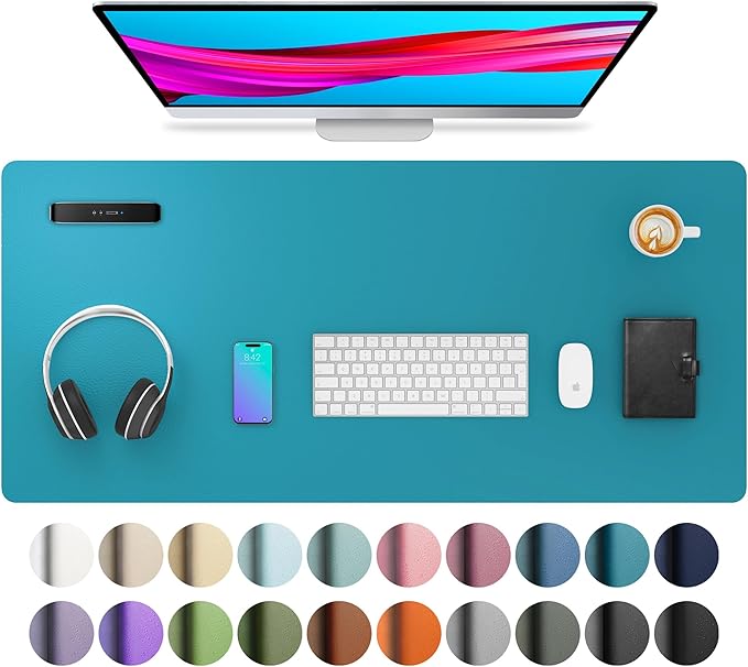 Aothia Leather Desk Pad Protector, Mouse Pad, Office Desk Mat, Non-Slip PU Leather Desk Blotter, Laptop Desk Pad, Waterproof Desk Writing Pad for Office and Home (Turquoise,36" x 17") by AothiaSimpleNaturalUnique