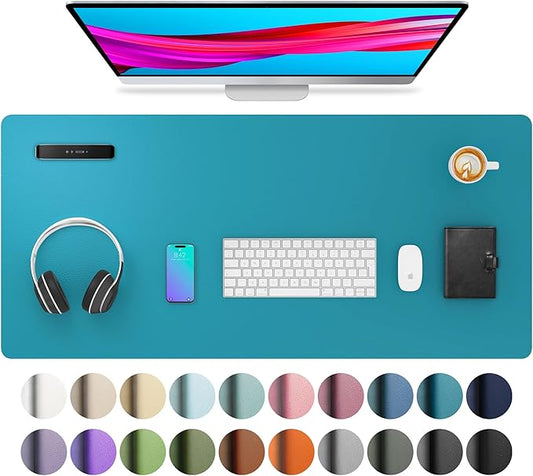 Aothia Leather Desk Pad Protector, Mouse Pad, Office Desk Mat, Non-Slip PU Leather Desk Blotter, Laptop Desk Pad, Waterproof Desk Writing Pad for Office and Home (Turquoise,36" x 17") by AothiaSimpleNaturalUnique