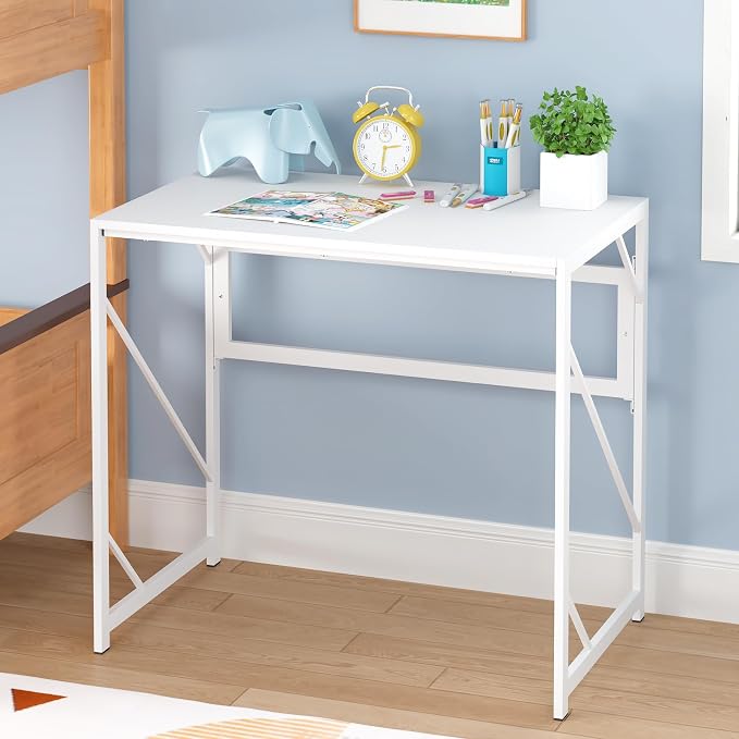 Elephance Folding Desk Writing Computer Desk for Home Office No-Assembly | Study Office Desk,Foldable Table for Small Spaces,31.5 Inch,White - Image 7