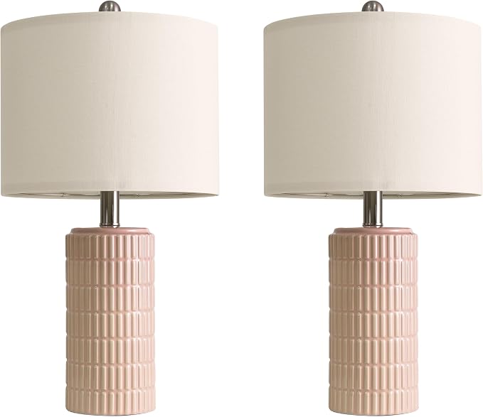 PoKat 20.75" Pink Ceramic Table Lamps Set of 2, Small Modern Bedroom Lamps for Girls Room, Bedside Lamps for Night Stands, Cute Lamps for Living Room Decor, Nightstands Desk Lamp, Light Pink - Image 8