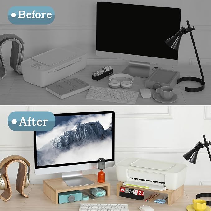 TEAMIX Wood Monitor Stand Riser - 2 Pack Adjustable Dual Monitor Riser for Laptop/PC - Image 7