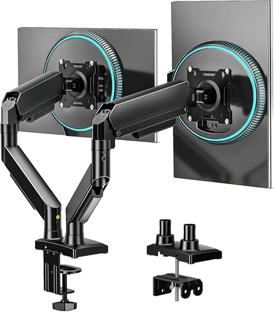 Dual Monitor Stand, Adjustable Monitor Desk Mount for 17″–32″ Computer Screens, Full Motion VESA 75x75/100x100 with C-Clamp & Grommet Aluminum Base, Each Arm Holds 4.4 to 20 lbs AX09DB201 by 1