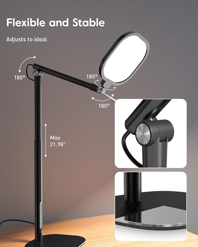 LitONES Tall LED Desk Lamps with Base, Edge-Lit Eye-Care, 50 Light Modes | 40" Height, Dimmable & Flexible, CRI>97.8, Memory and Timer Func, Stable Mental Base for Home Office, Video Calls & Drafting - Image 7