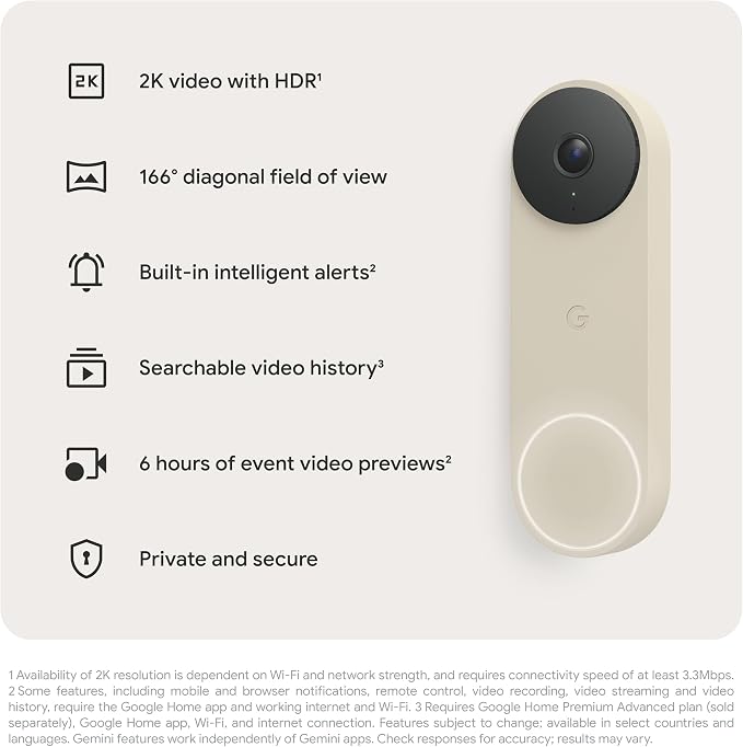 Google Nest Doorbell (Wired, 3rd Gen) - 2K Video, Live View - 2025 - Linen | Video doorbell, 2K HDR, intelligent alerts, color night vision, 2-way audio, works with Google Home & Gemini - Image 13