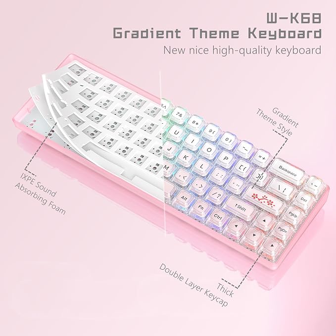 Womier 60% Keyboard Gaming Pink - Wired Pink Creamy Mechanical Keyboard | Hot-Swappable RGB Custom Mini Key board with Arrow Keys/Software Supported, Prelubrication Linear Switch (WK68-Pink) - Image 2