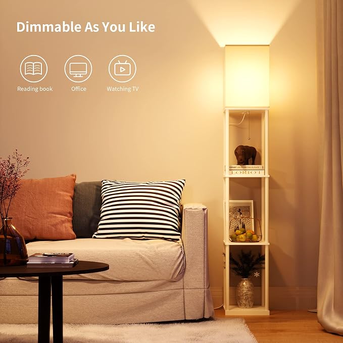 SUNMORY Floor Lamp with Shelves, Modern Square Standing Lamp with 3 Color Temperature Bulb, Corner Display Bookshelf Lamp for Living Room and Bedroom - Image 5