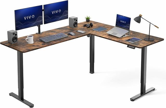 VIVO Vintage Brown 75 x 63 in Corner Standing Desk, DESK-E3CTN-75 | Electric, Large Reversible L-Shaped Table, Sit Stand Height Adjustable, Memory Controller, Office Furniture Sets, Black Frame by Unknown