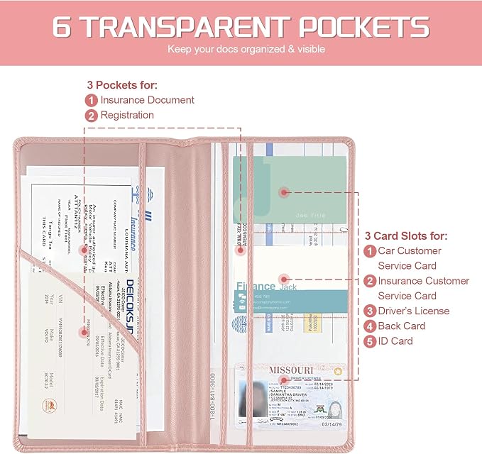 JUSTTOP 1Pack Car Registration and Insurance Holder,Car Document Holder for Cards License with Magnetic Shut,Vehicle Glove Box Car Organizer for Documents, Cards, License(Pink) - Image 5