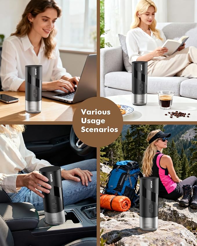 All in 1 Portable Electric Espresso Machine & Coffee Grinder & Milk Frother | Mini Compact Travel Coffee Maker Set for Ground Coffee & NS Capsules，Ideal for Camping, Car, RV, Hiking, Office, Home, Gift - Image 7