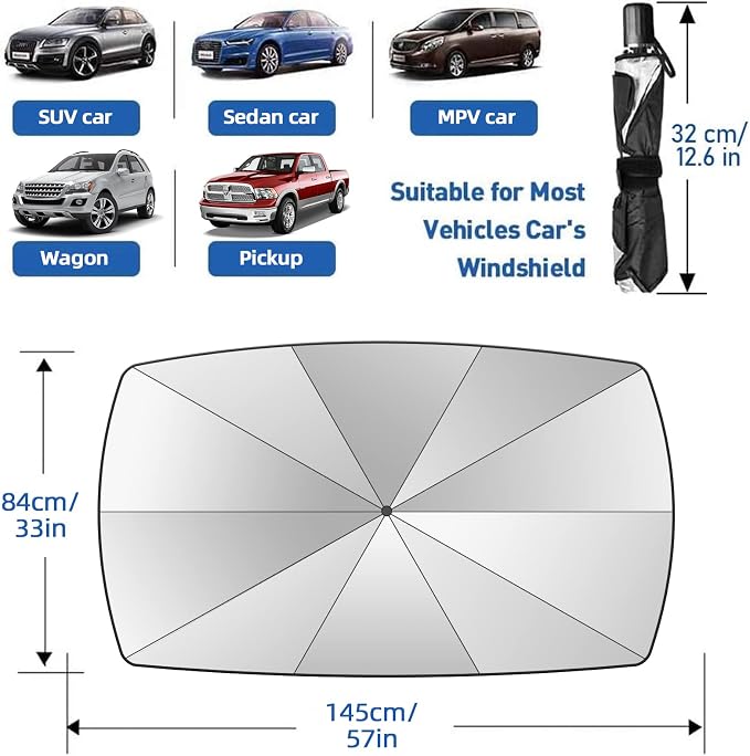 2026 Windshield Sun Shade Umbrella, Foldable Car Umbrella Sunshade with UV Block Car Front Window (Heat Insulation Protection) for Auto Windshield Covers Blackout Trucks Cars (Large) - Image 5