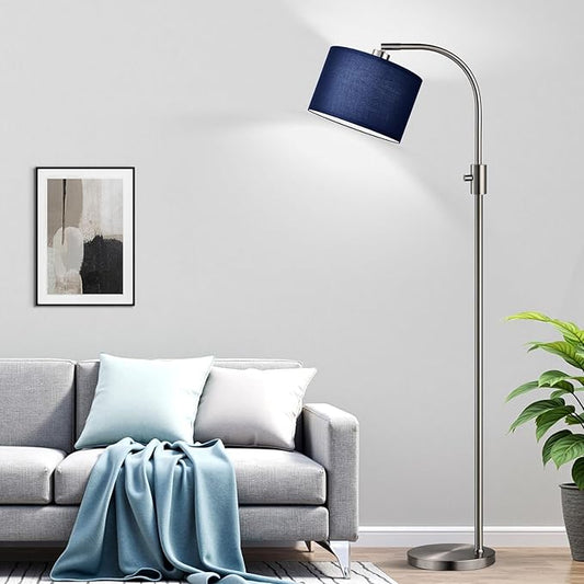 Nintiue Upgraded Modern Arc Dimmable Tall Standing Floor Lamp with Blue Shade, 1200 Lumens LED Bulb Included, for Living & Reading Room, Bedroom, Office & Nursery, Brushed Nickel by Nintiue