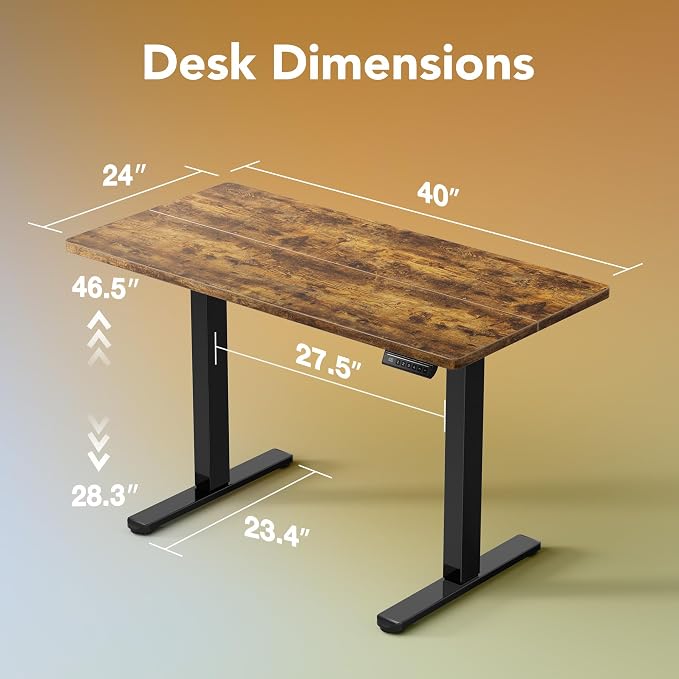 HUANUO Electric Standing Desk, 40 x 24 Inch Height Adjustable Computer Desk with Storage Bag, 4 Height Memory Settings, Sit Stand Up Desk for Home Office, Rustic Brown - Image 3