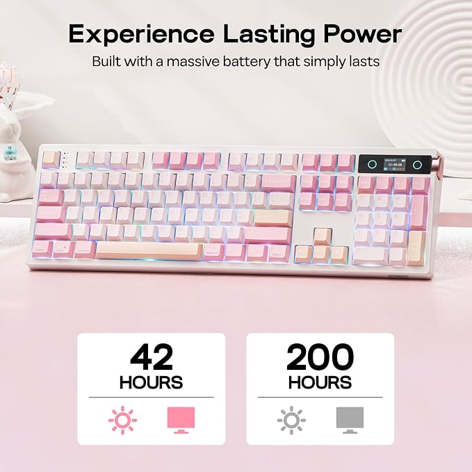 EPOMAKER TH108 PRO Full Size Mechanical Keyboard with Screen & Knob, Wireless Gaming Keyboard with 10000mAh, Creamy Gasket, Hot Swap, Custom Driver, RGB Backlight, NKRO (Pink, Sea Salt Silent) - Image 4