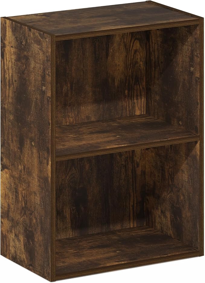 Furinno LUDER Book Shelf, 2-Tier Modern Bookshelf, Open Shelves Bookcase, 9" x 16" x 21", for Living Room, Bedroom, Home Office, Amber Pine - Image 5