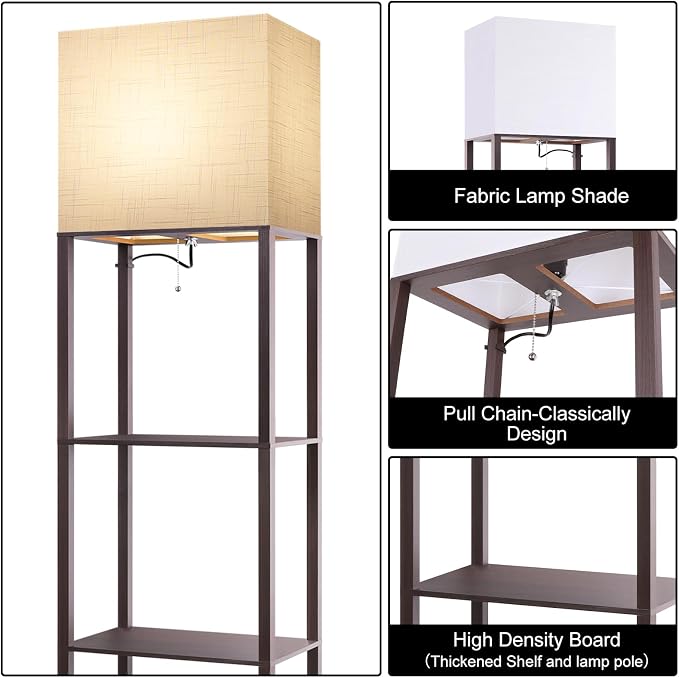 RUNTOP Plus - Floor Lamp with Shelves, Wide Shelf Lamp, Shelf Floor Lamp with 15W LED Bulb, 3 Colors Temperature, Memory Function, Large Display Storage, Standing Lamps for Living Room, Bedroom, Wood - Image 5