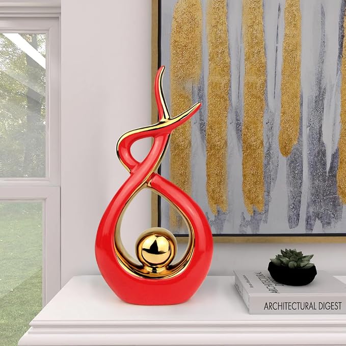Norrclp Home Decor Modern Abstract Art Ceramic Statue Table Decorations for Dining Room Living Room Office Centerpiece (Red and Gold, Large) - Image 5