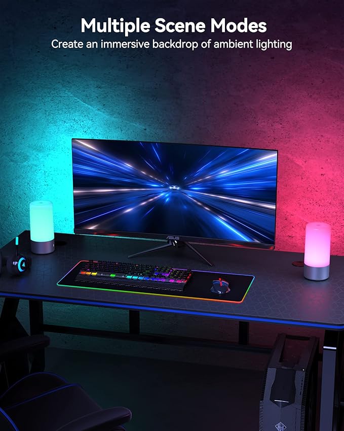 ROOTRO Table Lamp, [Advanced] Bedside Touch Control Lamp for Bedroom 3 Level Dimmable Warm White Lights with 256 RGB Color Mode Modern Deisgn Smart Nightstand Desktop LED Lamps Portable for Read - Image 5