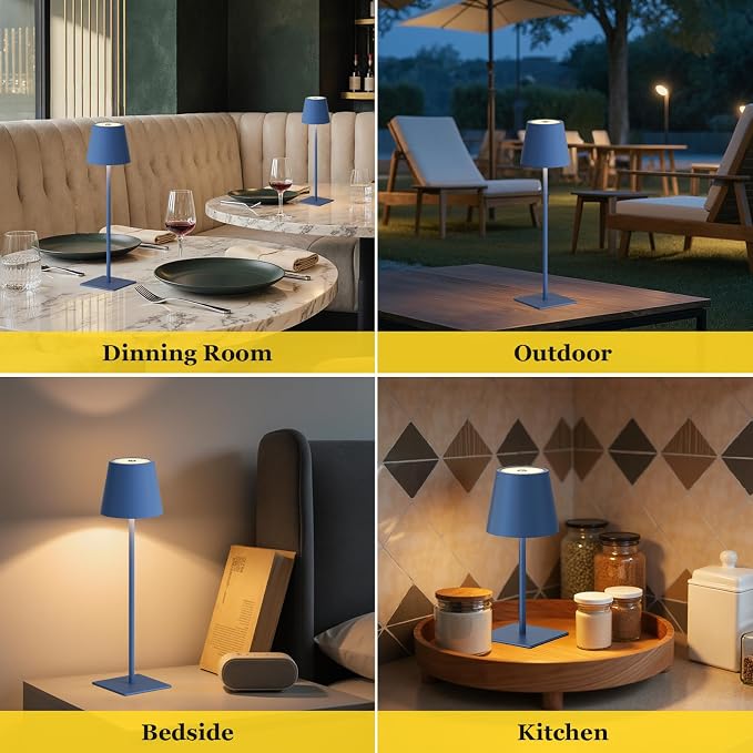 Kakanuo Cordless Rechargeable Table Lamp Navy 5000mAh Battery Operated Lamps, 3 Colors Stepless Dimming Touch Lamp for Living Room, Kitchen Counter, Dining, Outdoor Patio, 2 Pack - Image 3