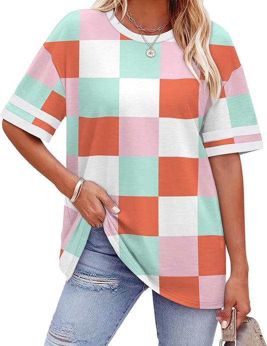 WIHOLL Womens T Shirts Loose Fit Short Sleeve Tees Crew Neck Color Block Summer Tops 2026 Fashion by WIHOLL