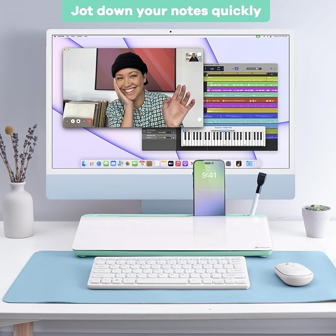 Varhomax Glass Desk Whiteboard with Storage, Desktop Dry Erase White Board to-do List Memo Keyboard Stand for Home Office and School Supplies (Green) - Image 7