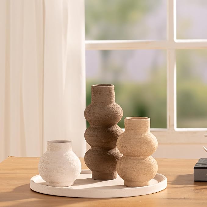 Ceramic Vase Home Table Decor - Flower Vase Set of 3 Living Room Kitchen Decorations Farmhouse Modern Rustic Vases Decorative Centerpiece for Shelf Bedroom Office Bathroom Dining Coffee Desk - Image 8