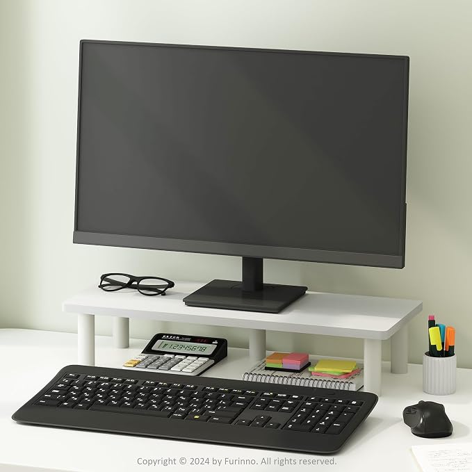Furinno TURN-N-TUBE Monitor Stand Riser, 23.6"W Rectangle Monitor Riser, Toolless Laptop Stand for Desk, Office Desk Accessories, Desk Organizers and Accessories, For Study Room, Dorm, Plain White - Image 2