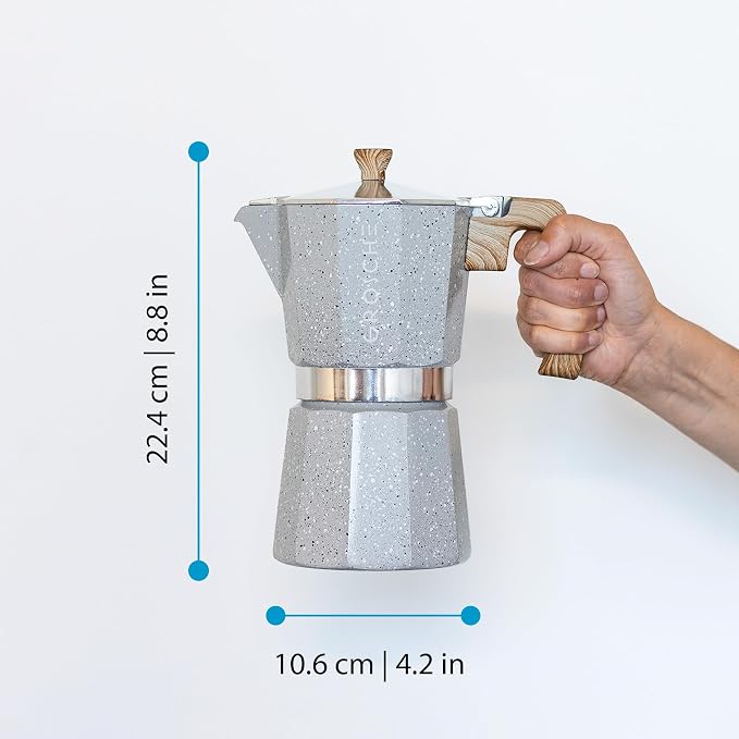 GROSCHE Milano Moka pot, Stovetop Espresso maker, Greca Coffee Maker, Stovetop coffee maker and espresso maker percolator (Grey, 9 cup) | Cuban Coffee Maker And Italian Moka Pot For Stovetop Espresso; For Gas, Electric, And Propane Stoves With A Soft-T... - Image 9