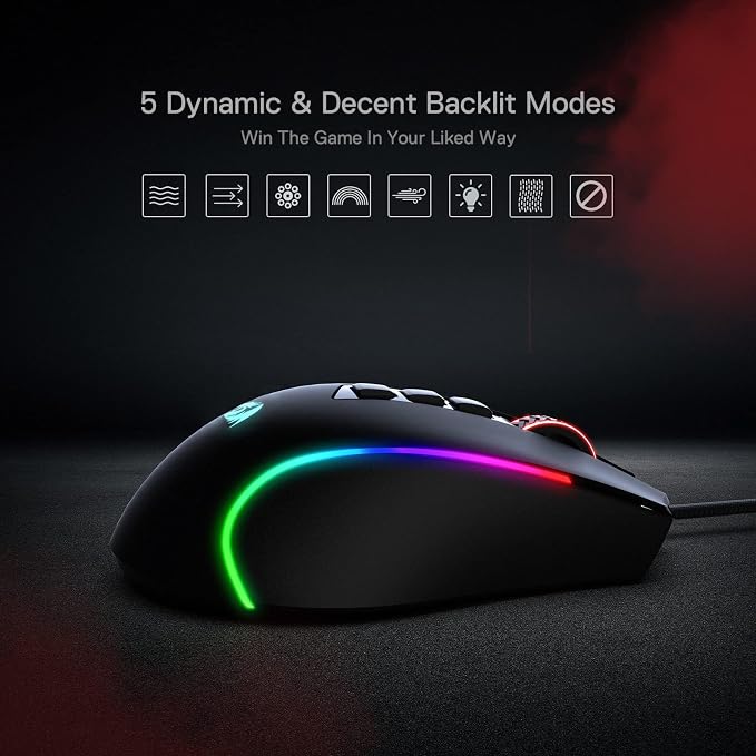 Redragon M612 Wired RGB Optical Gaming Mouse 8000 DPI Remapping Keys | Stable Lag-Free Connection, Redefine Keybinding Macro, Vibing Backlight, Ergonomic Grip Body Comfort - Image 7