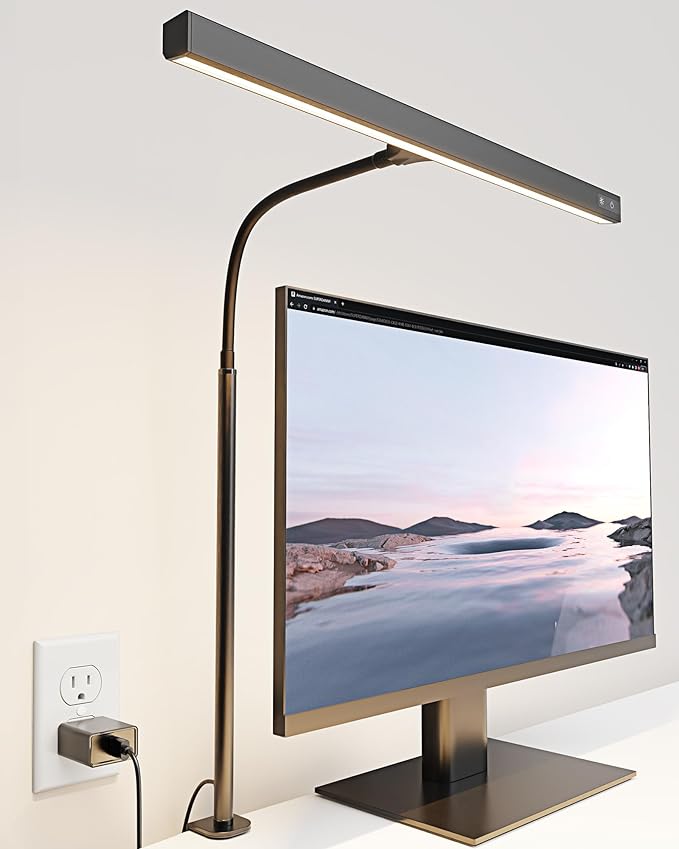 SUPERDANNY LED Desk Lamp for Office Home, Eye-Caring Desk Light with Adjustable Gooseneck, 12W Touch Control Dimmable Brightness, Architect Clamp Lamp with USB Adapter for Reading Study Workbench by SUPERDANNY