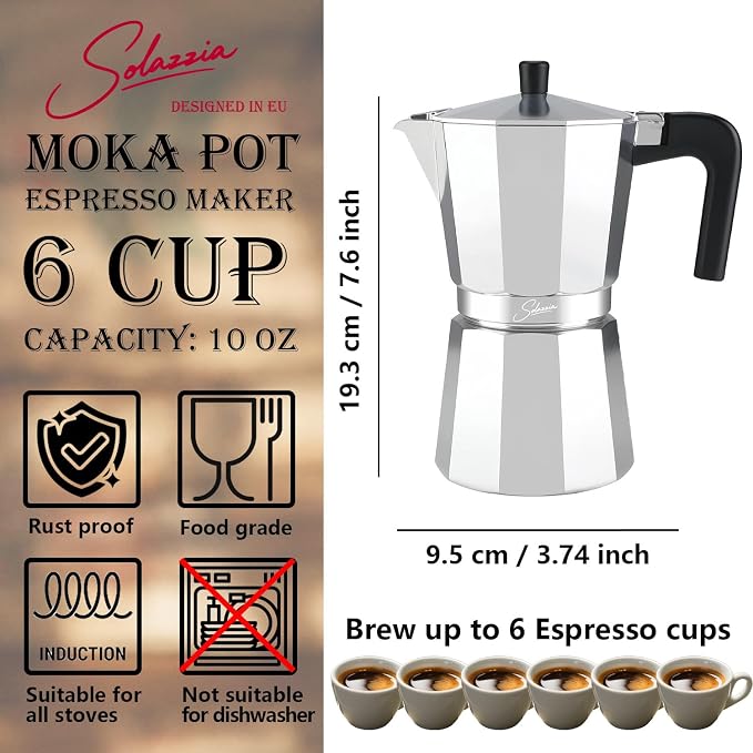 6 Cup Stovetop Espresso Maker Italian Moka Pot, Stove Top Cuban Coffee Maker, Greca Mocha Pot(Basic, 10 oz/300ml) - Image 4