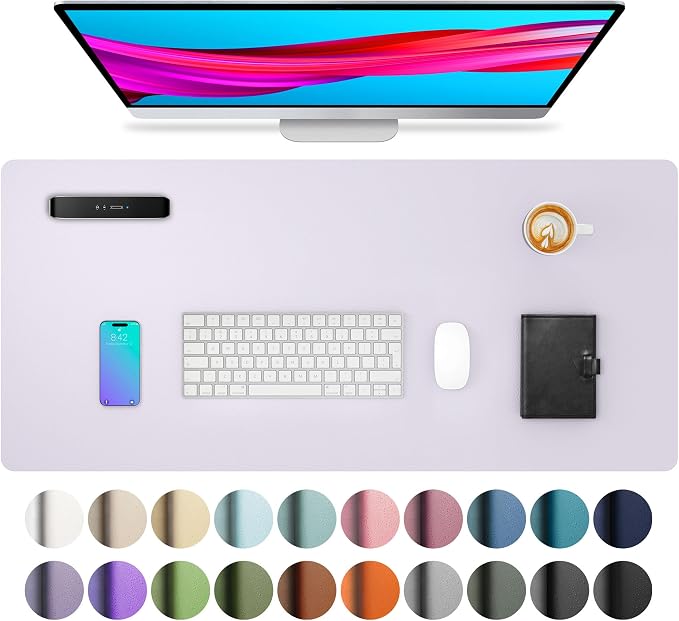 Aothia Large PU Leather Desk Pad Protector – Non-Slip Mouse Pad & Writing Mat for Office/Home, Waterproof, Easy to Clean (Soft Lavender, 23.6" x 13.7") by AothiaSimpleNaturalUnique