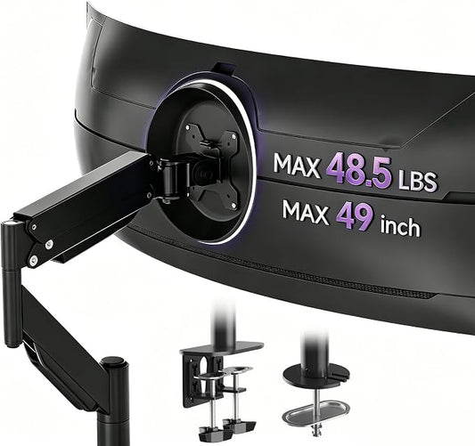 Suptek Single Monitor Arm for 27–49 Inch Ultrawide Large Screen Monitors, Gas Spring Desk Mount with Tilt Swivel, VESA 75/100, Supports 48.5 lbs, Clamp & Grommet, MD71PRO by suptek