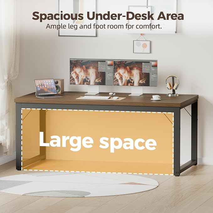 Mericonia 40 Inch Computer Desk, 1" Thick Small Office Table, Walnut | Modern Simple Style, Heavy Duty Industrial Frame, Small Study & Writing Table for Home Bedroom Work - Image 6