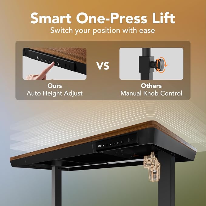 HUANUO Electric Standing Desk with Drawers, 35 X 20 Inch Electric Adjustable Height Desk, Quick Install One-Piece Tabletop with USB Charging Ports, Sit to Stand Up Desk for Home Office, Black Walnut - Image 9