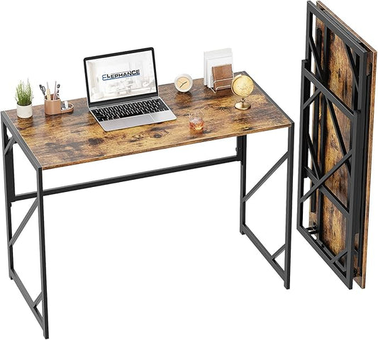 Elephance Folding Desk Writing Computer Desk for Home Office No-Assembly | Study Office Desk,Foldable Table for Small Spaces,39.4 inch,Rustic Brown by Elephance