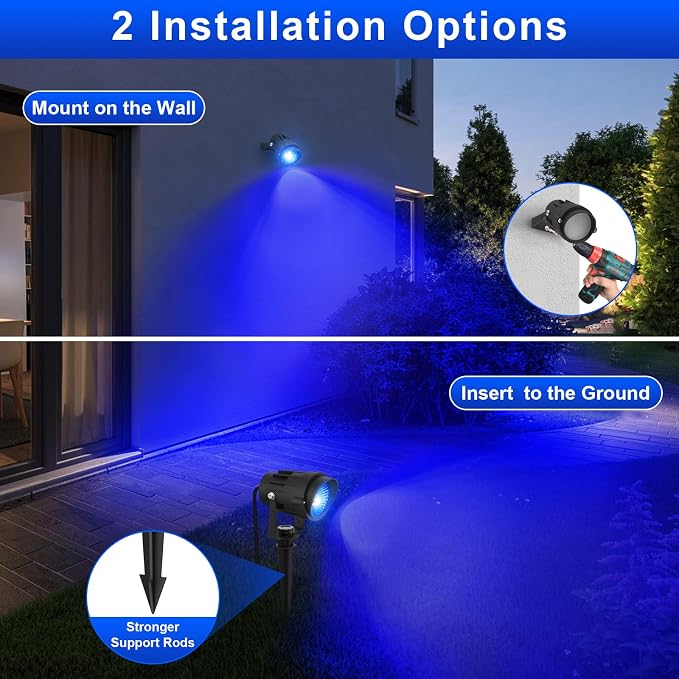 Blue Landscape Lights Outdoor, 14 LED Landscape Lighting with US Plug, IP65 Waterproof Spotlights for Tree Yard Garden Pathway Halloween Christmas Decor 2 Pack - Image 4