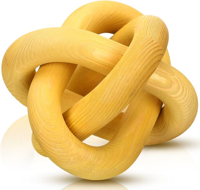 Yalikop 3 Link Wood Knot Decor Rustic Home Décor Accents Hand Carved Coffee Table Decoration, Boho Chain Link Decoration, Modern Shelf, Rustic Objects for Home Living Room Bedroom(Yellow) by Yalikop