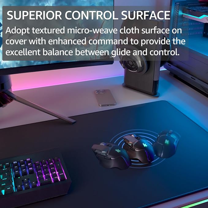 KTRIO Large Gaming Mouse Pad Desk Mat for Gamer, 35.4" x 15.7", Black, XXXL | Extended Size Design, Superior Micro-Weave Cloth, Non-Slip Rubber Base, Durable Stitched Edges, Water-Resistant Coating - Image 2