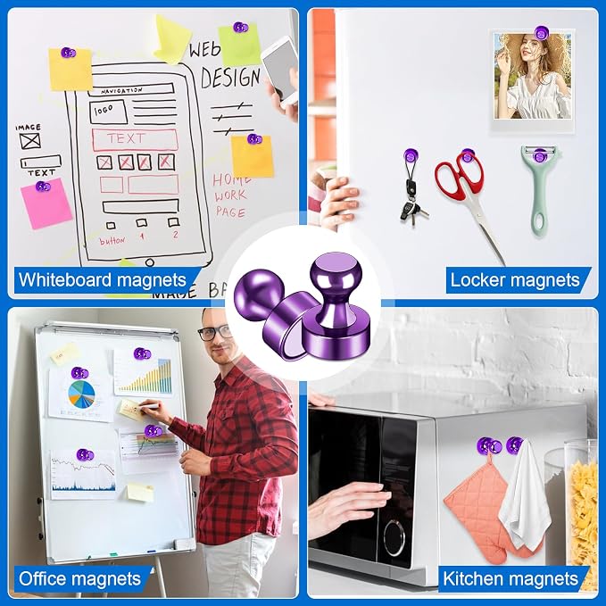 LOVIMAG Fridge Magnets 20Pcs, Magnet for Refrigerator Whiteboard, Purple | Small Strong Neodymium Metal Cute Push Pin for Classroom, Kitchen, Accessories Decorative, Office, Calendar - Image 2