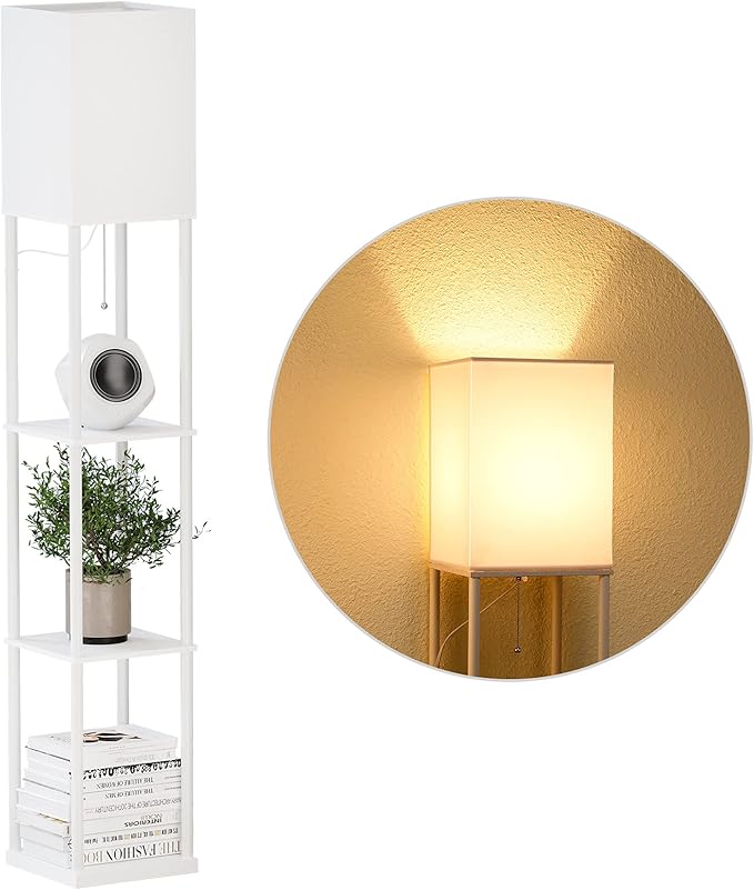 SUNMORY Floor Lamp with Shelves, Modern Square Standing Lamp with 3 Color Temperature Bulb, Corner Display Bookshelf Lamp for Living Room and Bedroom by SUNMORY