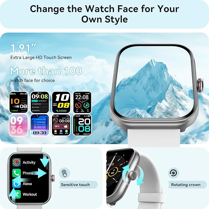 Smart Watch for Women Men, Smartwatch for iPhone & Android Bluetooth (Answer/Call) Built-in Alexa, 1.91" HD Fitness Tracker with 105+ Sport Modes, IP68 Waterproof, Sleep/Heart Rate/SpO2/Stress Monitor - Image 6
