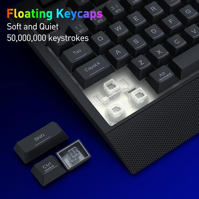 Redragon K525 PRO RGB 3-Mode Wireless Membrane Gaming Keyboard with Multimedia Keys, Linear Mechanical-Feel Switch, 4 Extra On-Board Macro Keys, Dedicated Media Control, Ergonomic Wrist Rest - Image 7