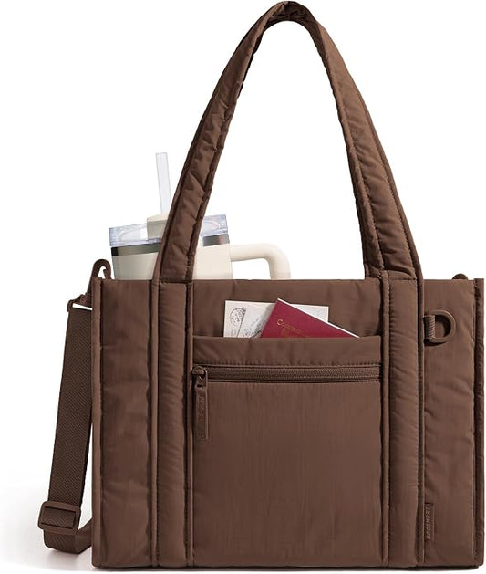 BAGSMART Boxy Tote Bag for Women, Crossbody Work Bag with Zipper | 3 Sizes Small Mini Tote Bag, Inner Tumbler Pocket Crush Bow Should Bag for Travel Work College by BAGSMART