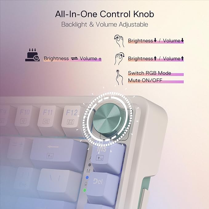 Redragon K673 PRO Wireless 81-Key RGB Gasket Gaming Keyboard, Scroll Knob | Multi-Function Control Wheel, 0-Delay Tri-Mode, Cushioned 5-Layer Noise Dampening for Creamy Thocky Sound, Compact 80% Size - Image 7