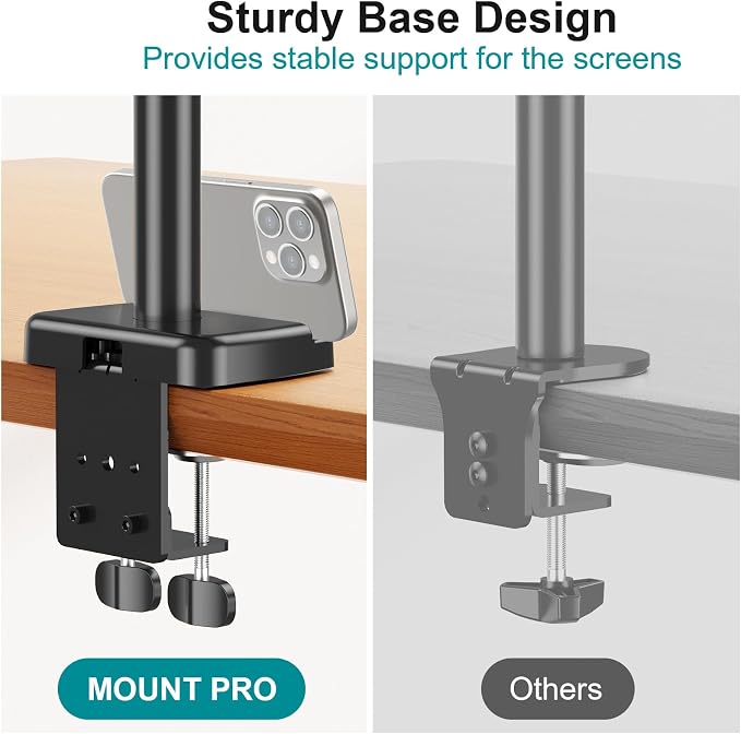 MOUNT PRO Triple Monitor Mount for 13-27 inch Screens, 3 Monitor Desk Mount, Height Adjustable Triple Display Stand, Full Motion Three Computer Arm Hold up to 17.6lbs Each, VESA 75x75, 100x100 - Image 7