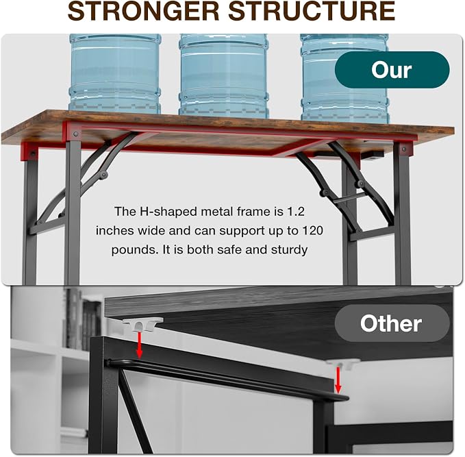 TEMI Small Computer Desk Folding Table - No Assembly, Compact 44.3" Foldable Desk with Power Outlets & USB Charging Port, Portable Small Office Desk, Ideal Mini Study Table for Narrow Spaces, Brown - Image 7