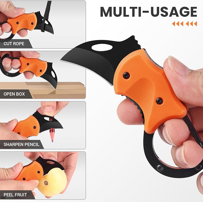 FUNBRO Small Pocket Knife for Men, Mini Edc Knives | Cool Folding Knife Box Cutter with 1.34inch Sharp Blade, Great Gift for Men (orange) - Image 4