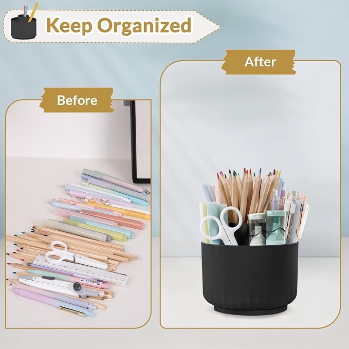 SKYDUE 360 Degree Rotating Pencil Pen Holder for Desk, Dual-Purpose Desk Organizer, Rotating Pencil Cup with 5 Slots, Office Supplies, Desk Decor for Office, School, Home - Image 4